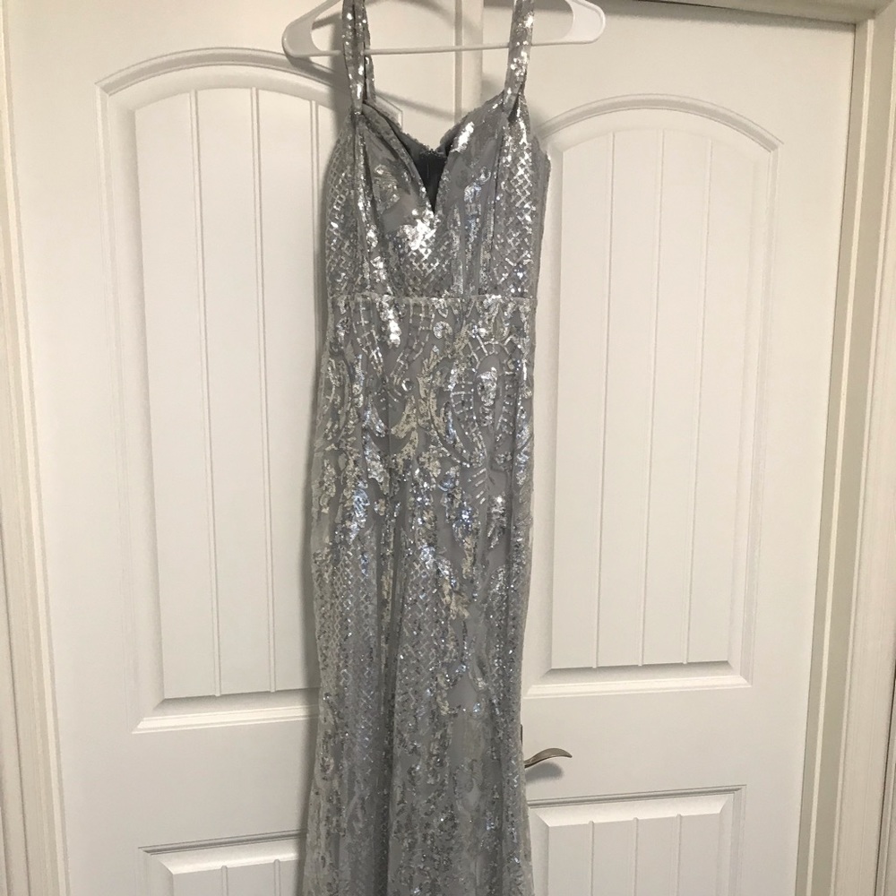Silver sequined long gown